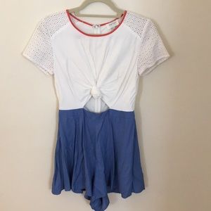 White and blue tie romper